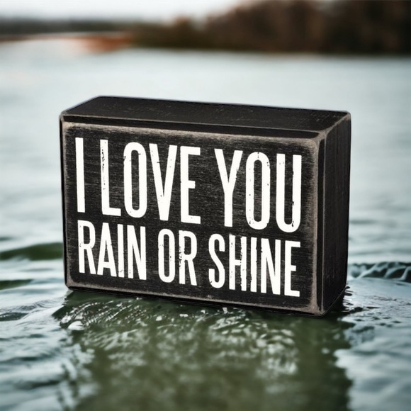 ⏳ LAST ONE! Primitives By Kathy Black & White Box Sign I Love You Rain or Shine - Picture 2 of 8